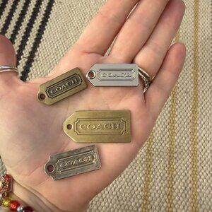 VTG Coach Metal Bag Tags Lot Of 4 In Brass & Silver Tones Various Sizes Fob